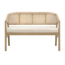 Upholstered Loveseat Sofa with Cane Backrest & Rubberwood Frame