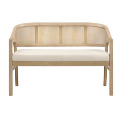 Upholstered Loveseat Sofa with Cane Backrest & Rubberwood Frame