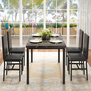 5-Piece Faux Marble Dining Table Set with 4 PU Leather Chairs