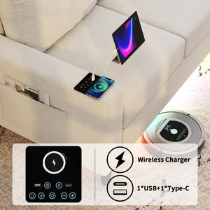 U-Shaped Sectional Sofa with LED Lights, Wireless Charging & Storage Ottomans