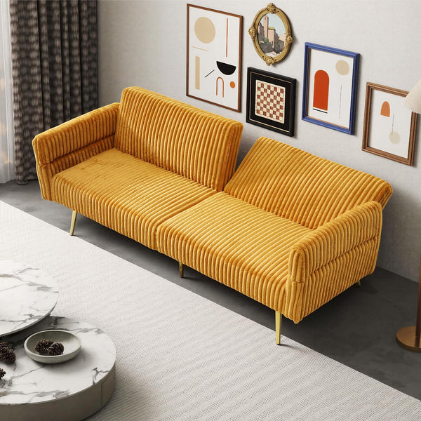 Convertible Futon Sofa Bed with Adjustable Backrest & Pillows