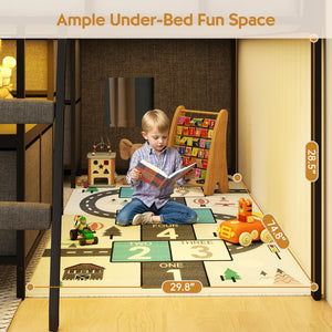 Twin Low Loft Bed with Storage Drawers, Bookcase & LED Lights