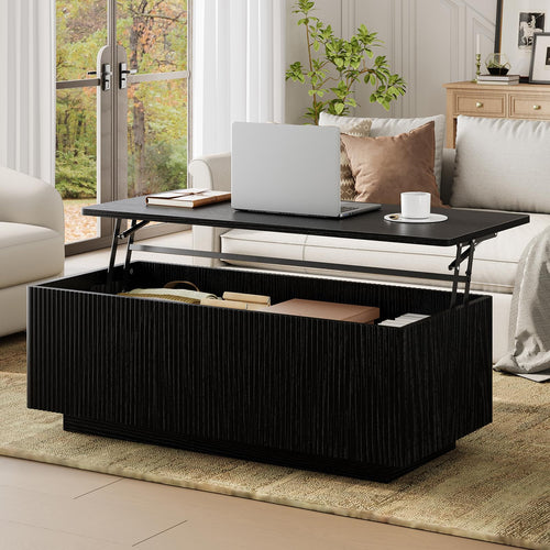 Fluted Lift-Top Coffee Table with Hidden Storage