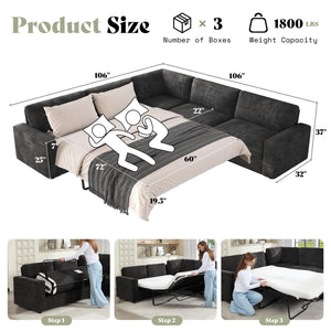 106" Oversized L-Shaped Sectional Sofa Bed with Storage