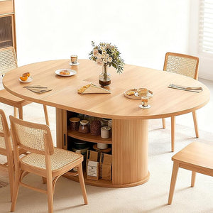 63 Inch Extendable Round Dining Table with 2-Tier Storage Shelf for 2-4-6