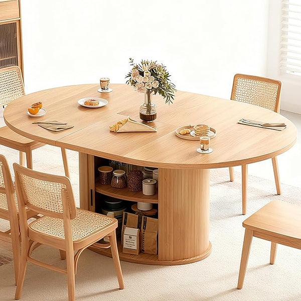 63 Inch Extendable Round Dining Table with 2-Tier Storage Shelf for 2-4-6