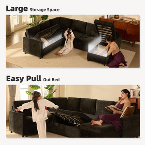 Modular Sectional Sleeper Sofa with Pull-Out Bed & Storage | Chenille | 107"