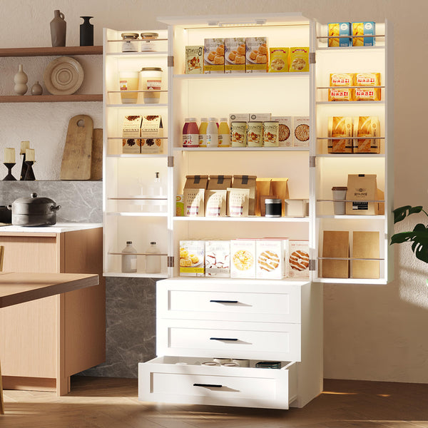 72" LED Kitchen Pantry Cabinet with Barn Doors