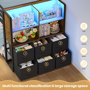 Twin Over Twin Bunk Bed with Storage & LED Lights