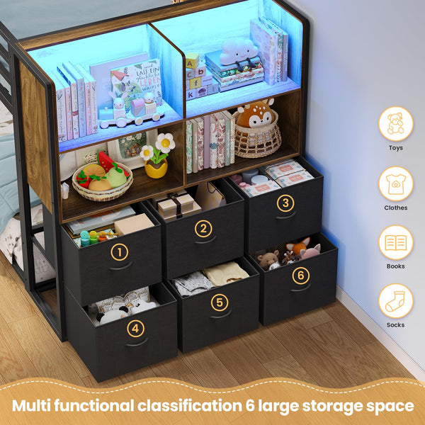 Twin Over Twin Bunk Bed with Storage & LED Lights