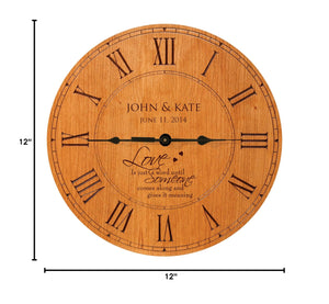 Personalized Wedding Wall Clock – Round Wood Analog Clock 12x12