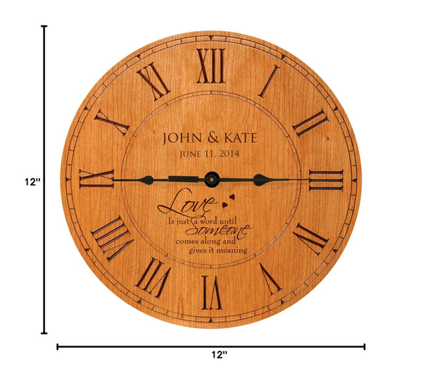 Personalized Wedding Wall Clock – Round Wood Analog Clock 12x12