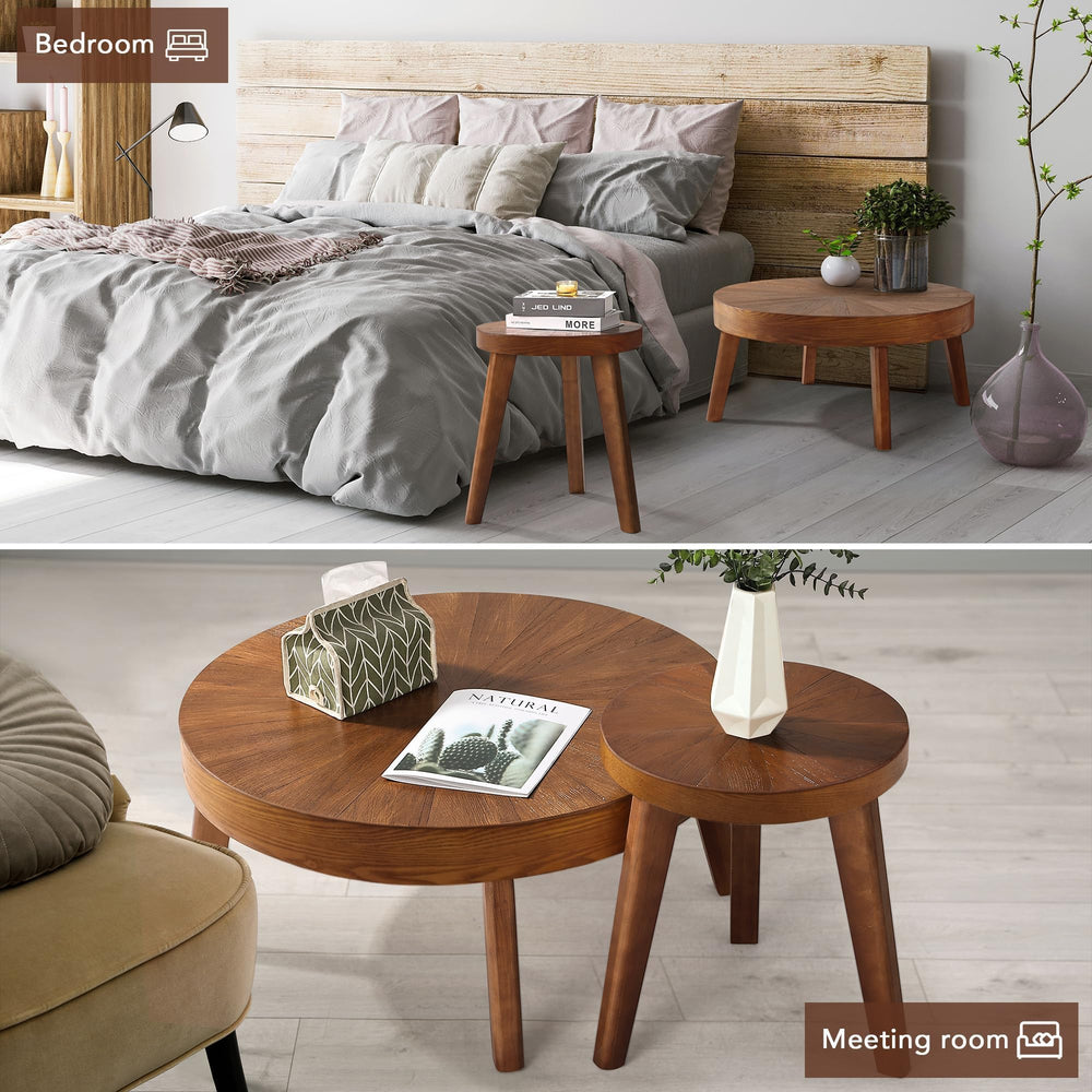Round Coffee Table Set of 3 – Farmhouse Nesting Tables