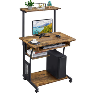 3-Tier Rolling Computer Desk with Keyboard Tray & Printer Shelf