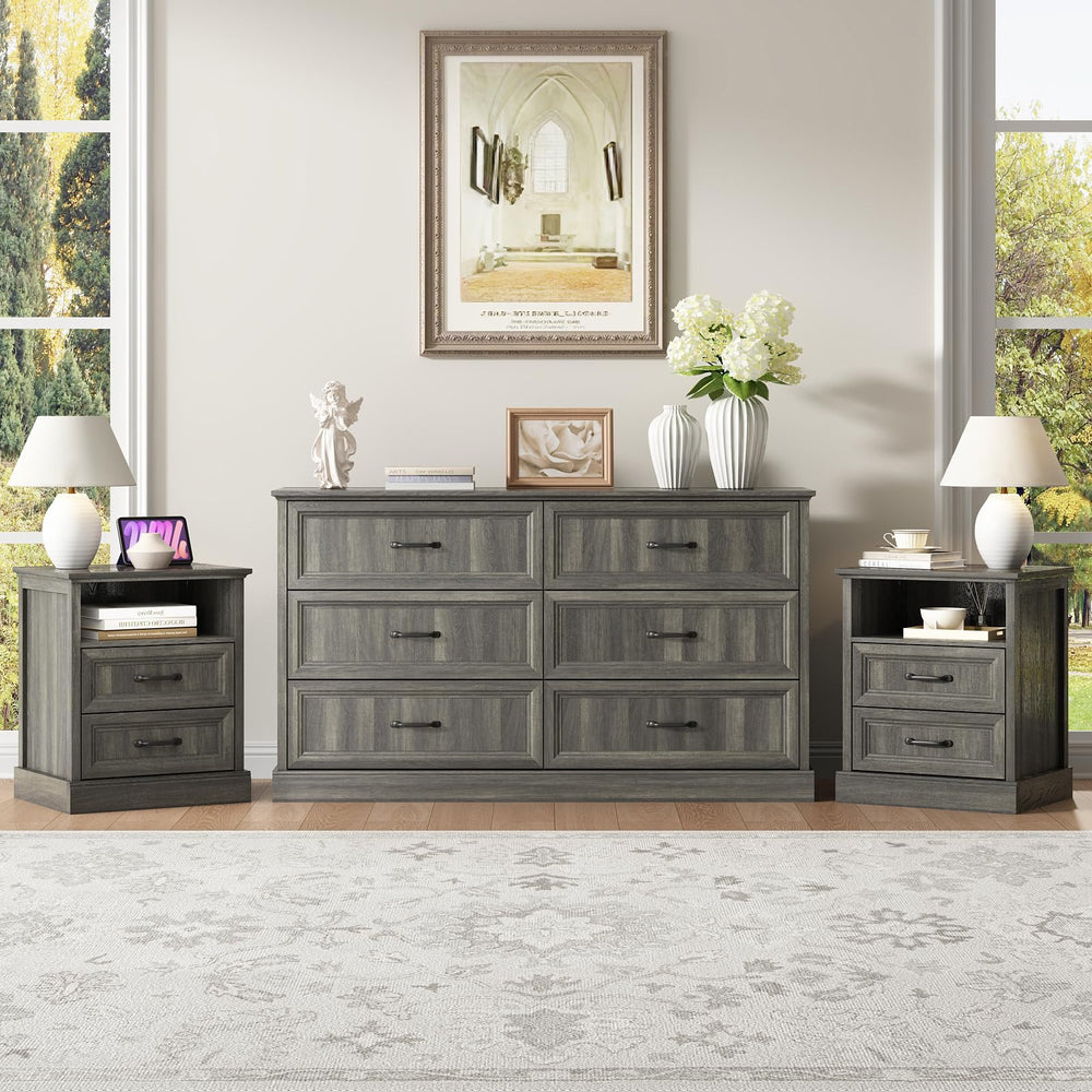 Farmhouse Dresser & Nightstand Set – 3-Piece Bedroom Set