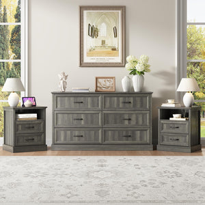 Farmhouse Dresser & Nightstand Set – 3-Piece Bedroom Set