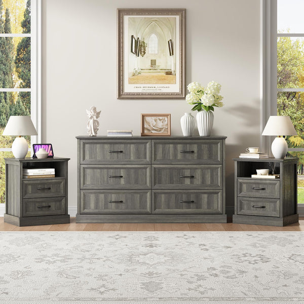 Farmhouse Dresser & Nightstand Set – 3-Piece Bedroom Set