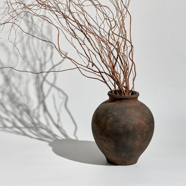 Brown Ceramic Oval Vase – Zen Farmhouse Decorative Flower Vase