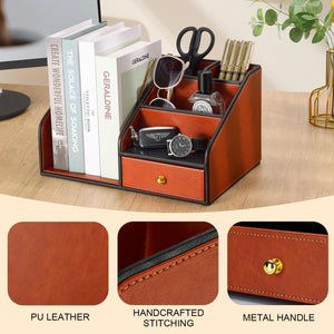 PU Leather Desk Organizer with Drawer