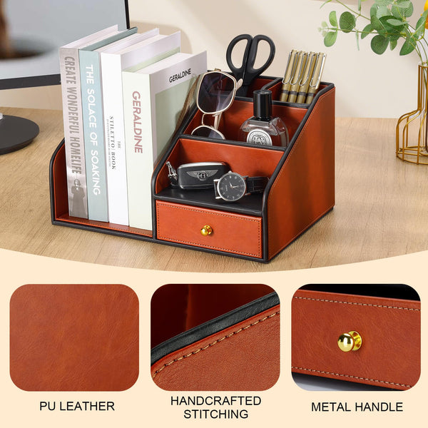 PU Leather Desk Organizer with Drawer