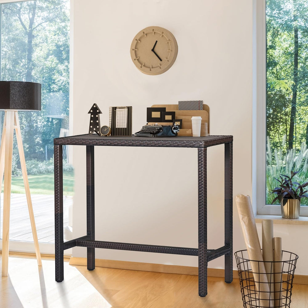 Outdoor Wicker Bar Table – Counter Height Pub Table with Poly Lumber Top