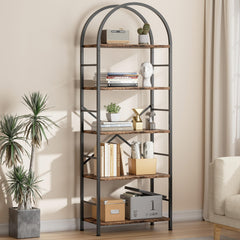 5-Tier Arched Bookshelf with Metal Frame