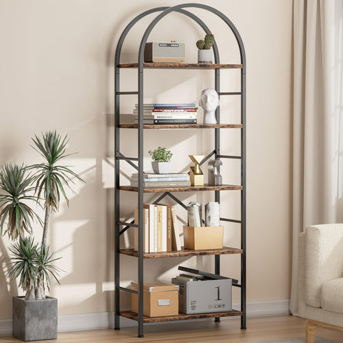5-Tier Arched Bookshelf with Metal Frame