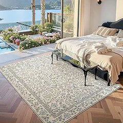 Floral Vintage Area Rug 5x7 Low Pile Machine Washable Non-Slip