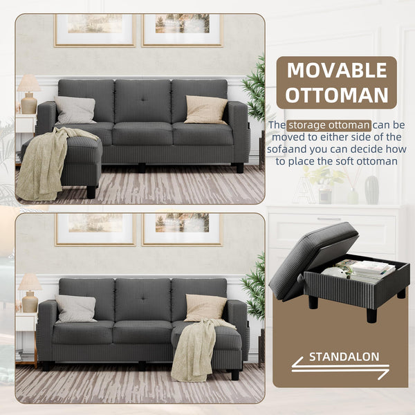 L-Shaped Sectional Sofa with Ottoman & Storage