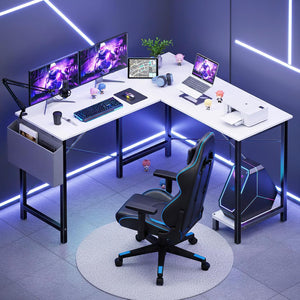 L-Shaped Corner Computer Desk with CPU Stand and Side Storage Bag