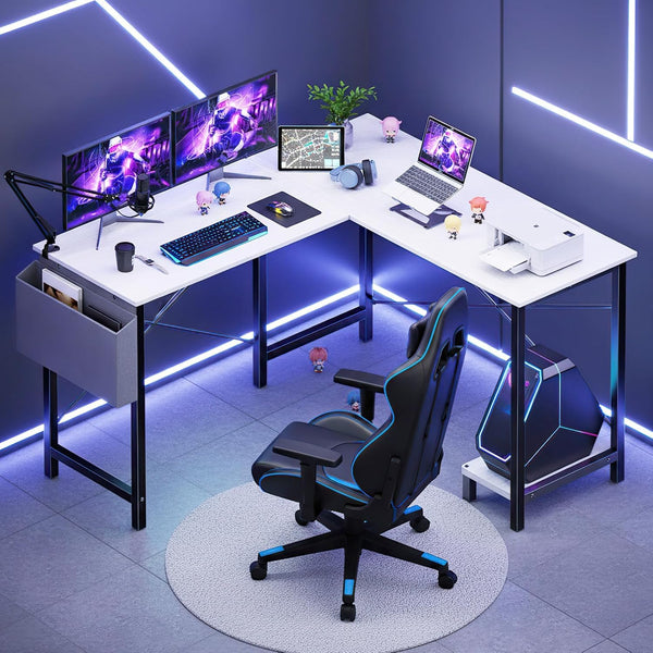 L-Shaped Corner Computer Desk with CPU Stand and Side Storage Bag