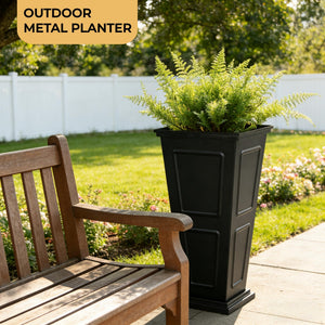 Tall Metal Outdoor Planter Set of 2 with Drainage & Removable Partition