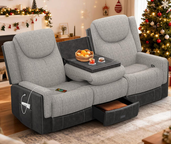 Recliner Sectional Sofa with Flip Middle Backrest & Console