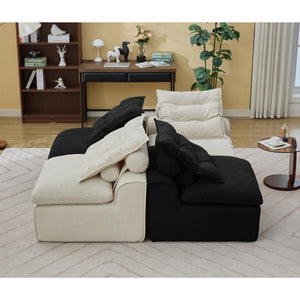 Modular Sectional Sofa with Corduroy Upholstery & Lumbar Pillows