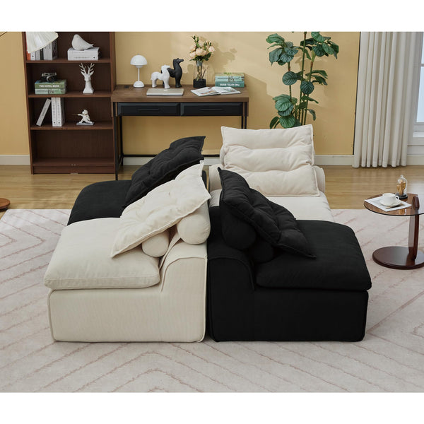 Modular Sectional Sofa with Corduroy Upholstery & Lumbar Pillows
