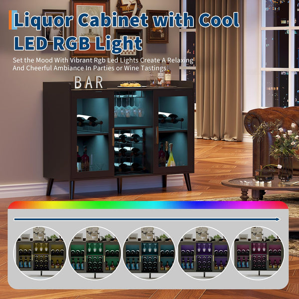 Modern Wine Bar Cabinet with LED Lighting