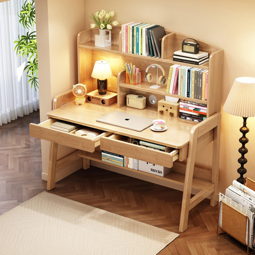 Kids Study Desk with Bookshelf and Two Drawers