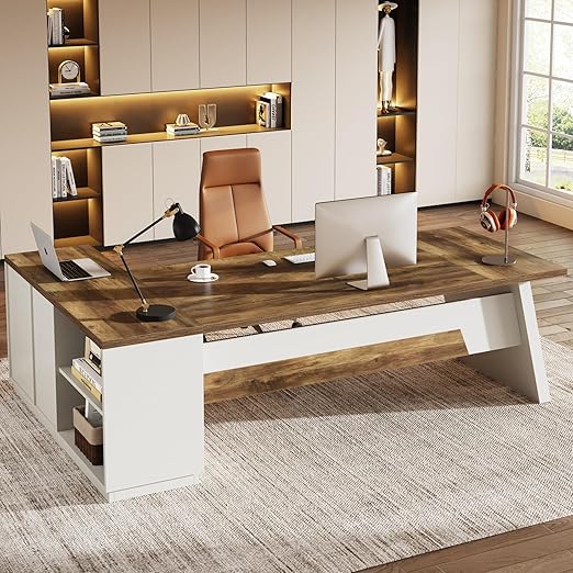 L-Shaped Executive Desk with Drawers and File Cabinet