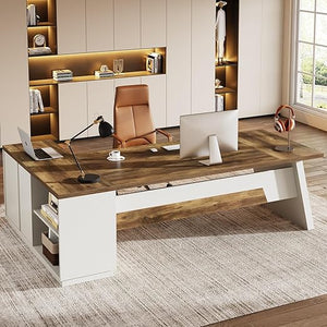 L-Shaped Executive Desk with Drawers and File Cabinet
