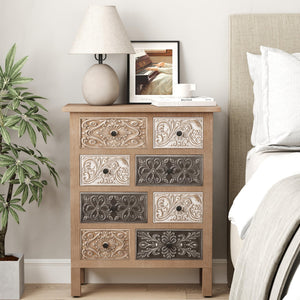Wood Storage Cabinet with Drawers – Vintage Carved Accent Cabinet