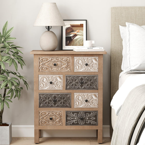Wood Storage Cabinet with Drawers – Vintage Carved Accent Cabinet