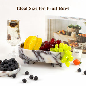Oval Marble Fruit Bowl – Two-Legged Pedestal, 10"