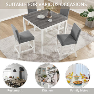 5-Piece Counter Height Dining Table Set for 4 – Solid Wood & Upholstered Linen Chairs