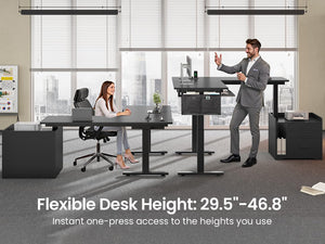 L-Shaped Electric Standing Desk with File Cabinet & Storage