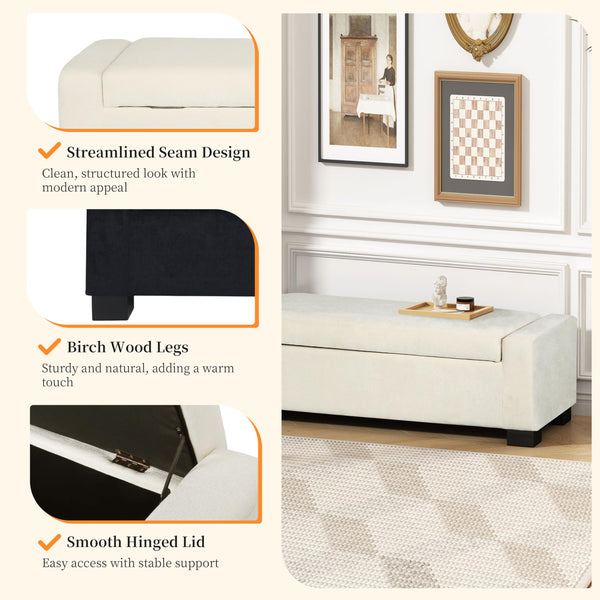 Storage Ottoman with Lid & Birch Wood Legs