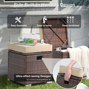 2-Piece Outdoor Patio Storage Ottomans with Cushions
