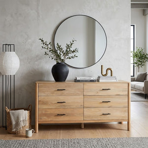 66-Inch Wide 6-Drawer Dresser – Natural Oak White Mango Wood