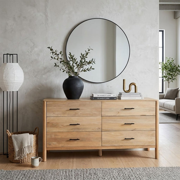 66-Inch Wide 6-Drawer Dresser – Natural Oak White Mango Wood
