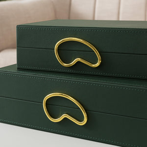 Faux Leather Decorative Storage Boxes with Lids, Set of 2