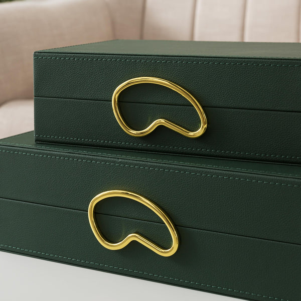 Faux Leather Decorative Storage Boxes with Lids, Set of 2